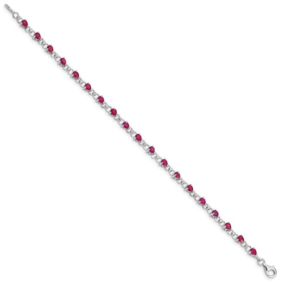 925 Sterling Silver Composite Ruby July Birthstone & Diamond Bracelet, 7" Length - Picture 2 of 6